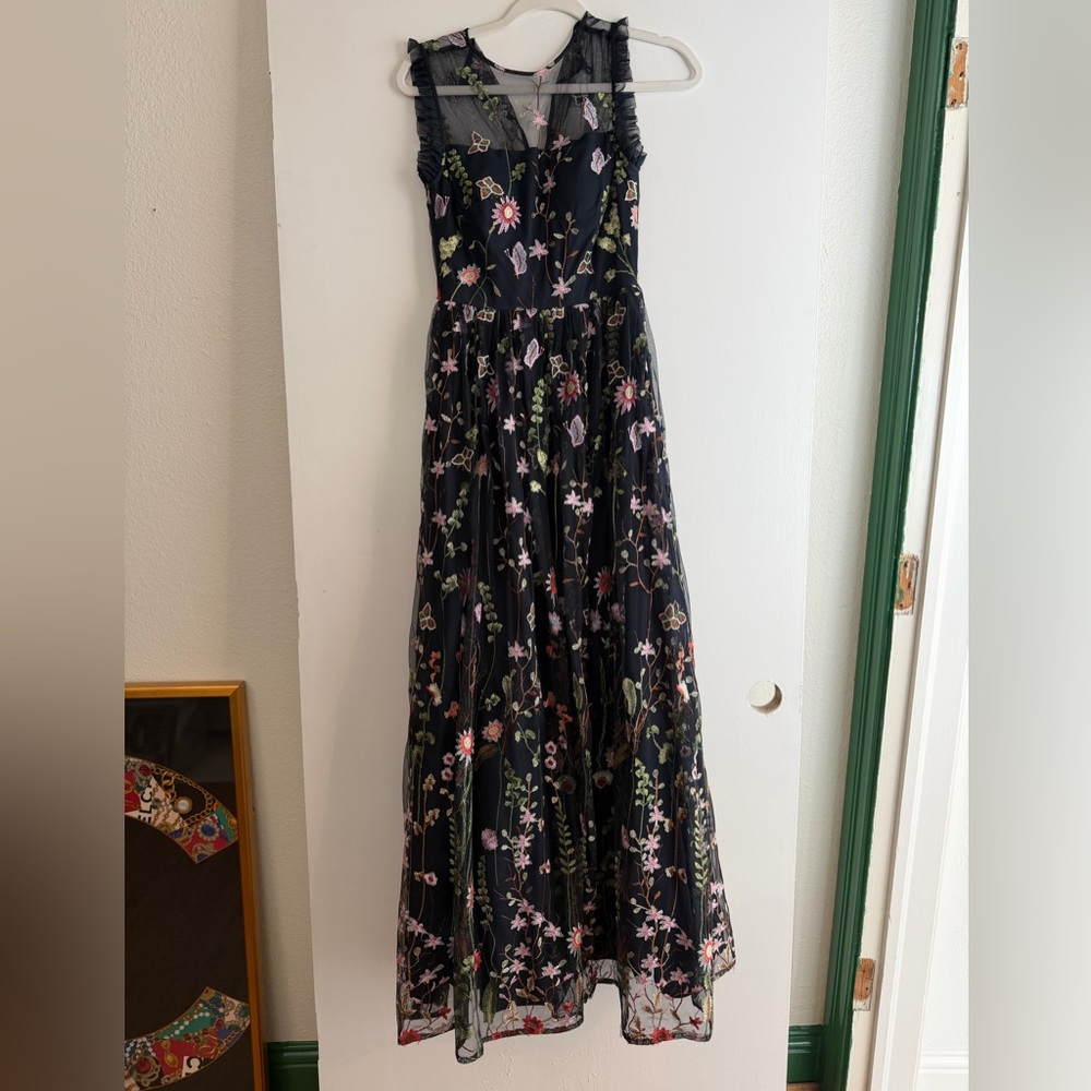 Floral Embroidered Black Maxi Dress